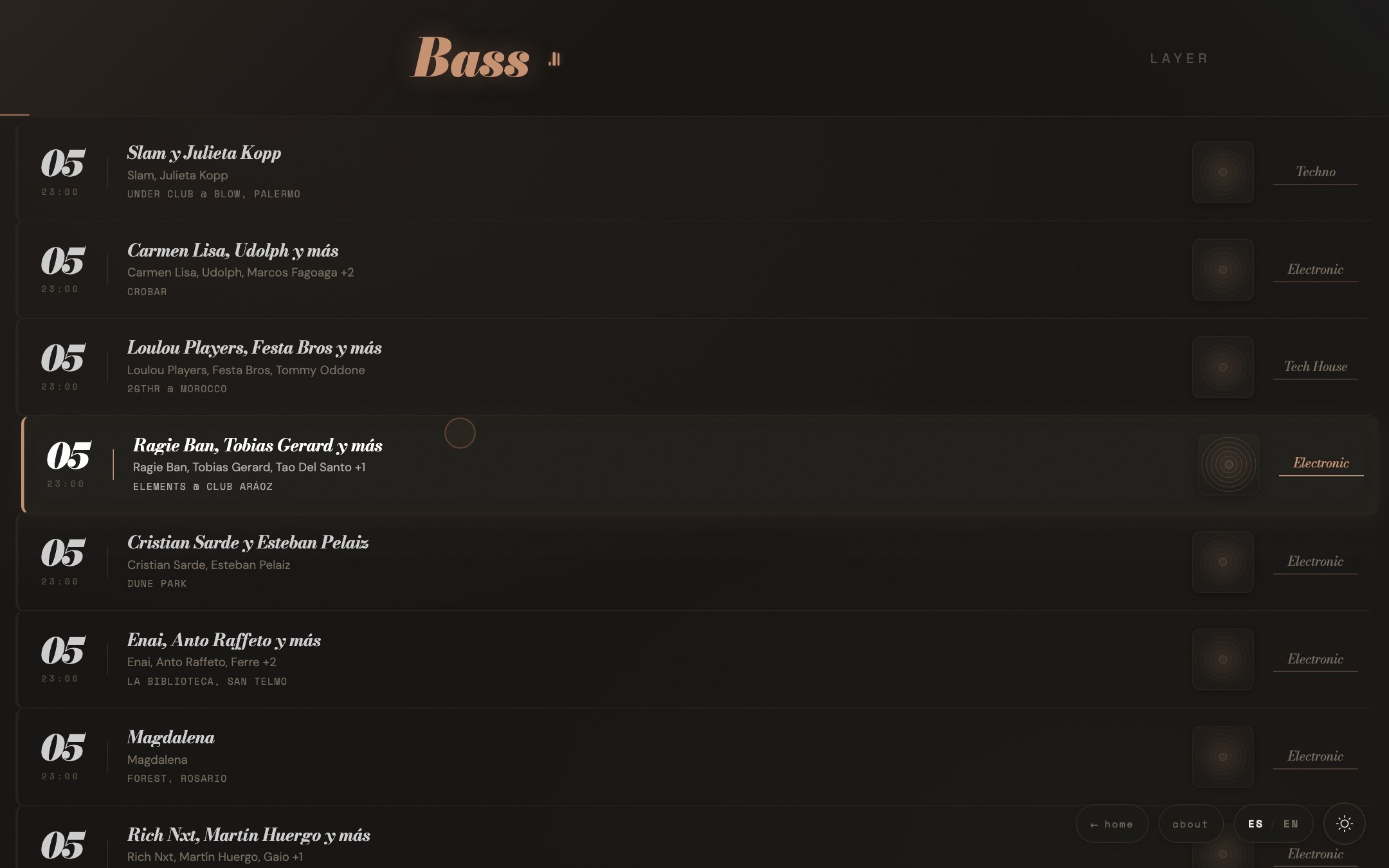 BassLayer — Feed Bass con eventos de electrónica