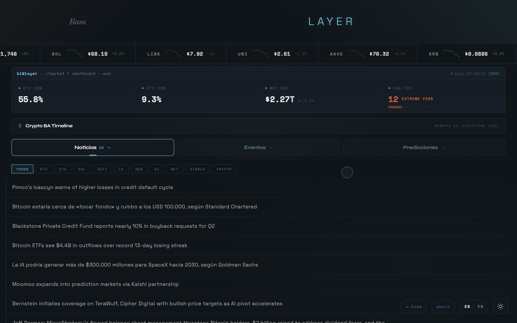 BassLayer — Feed Layer con noticias crypto