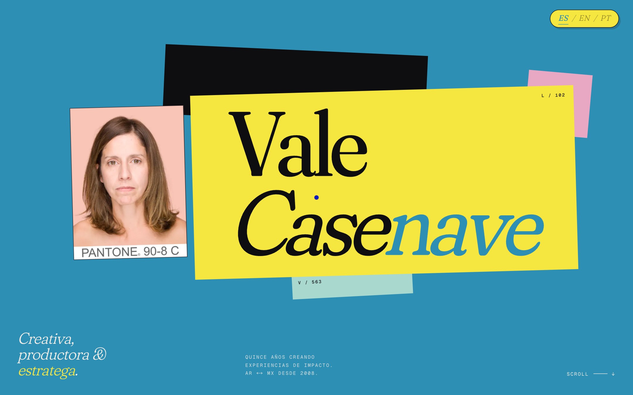Vale Casenave — Hero editorial con Pantone 698 C